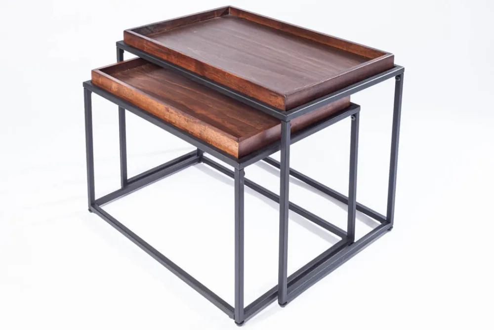 Riess-Ambiente Industrial Loft|Couchtische & Truhen > Industrial 2er Set Couchtisch ELEMENTS 60cm Mocha Buche abnehmbares Tablett