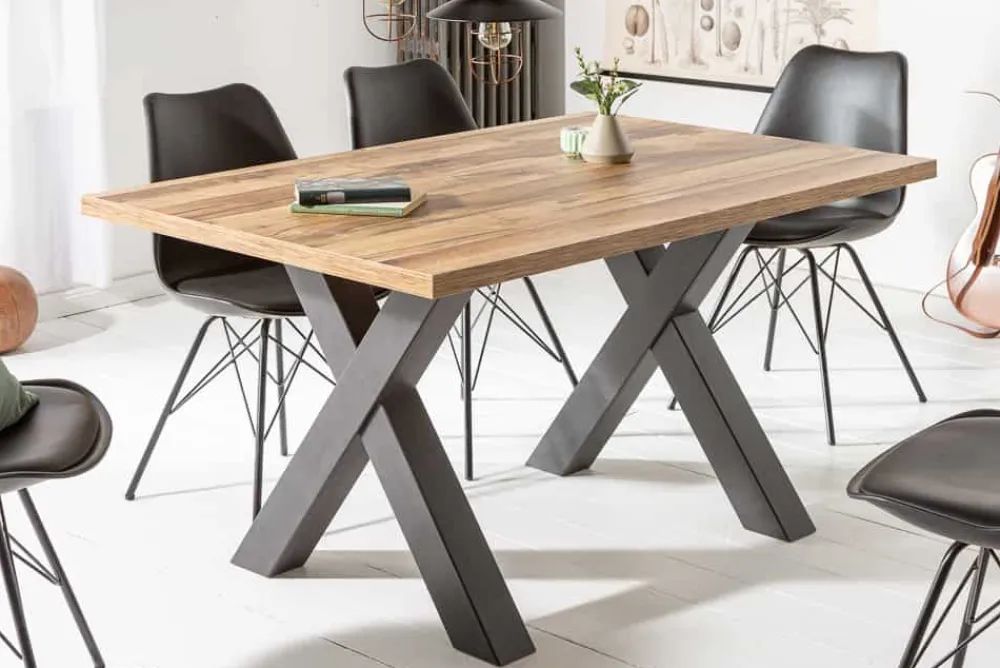 Riess-Ambiente Industrial Loft|Esstische > Industrial Esstisch MONTREAL 140cm natur schwarz Eichenholz-Design X-Gestell