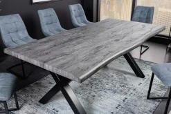 Riess-Ambiente Industrial Loft|Esstische > Industrial Esstisch WILD 200cm grau gekälkt Wildeiche-Design Baumkante schwarz X-Gestell
