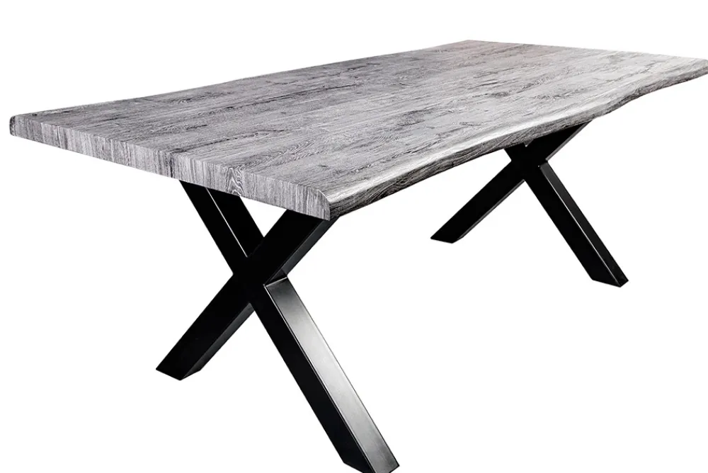 Riess-Ambiente Industrial Loft|Esstische > Industrial Esstisch WILD 160cm grau gekälkt Wildeiche-Design Baumkante schwarz X-Gestell