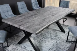 Riess-Ambiente Industrial Loft|Esstische > Industrial Esstisch WILD 160cm grau gekälkt Wildeiche-Design Baumkante schwarz X-Gestell