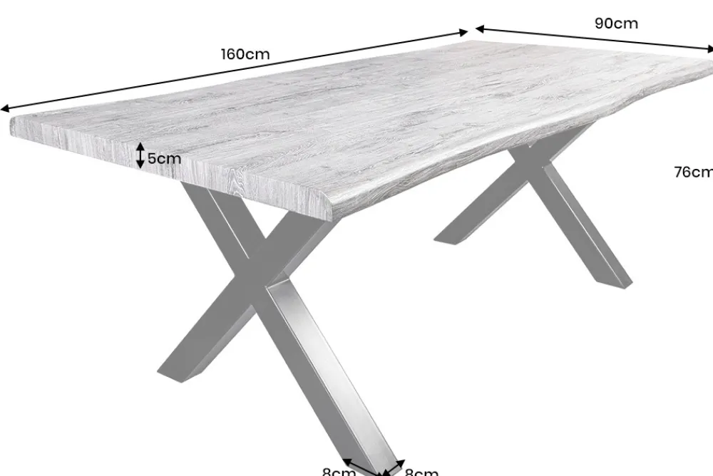 Riess-Ambiente Industrial Loft|Esstische > Industrial Esstisch WILD 160cm grau gekälkt Wildeiche-Design Baumkante schwarz X-Gestell
