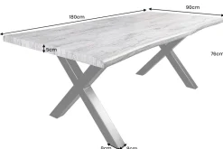Riess-Ambiente Industrial Loft|Esstische > Industrial Esstisch WILD 180cm grau gekälkt Wildeiche-Design Baumkante schwarz X-Gestell