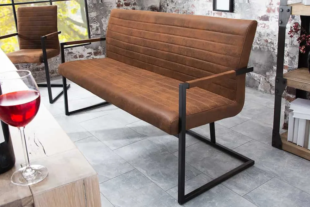 Riess-Ambiente Industrial Loft|Sitzbänke > Industrial Freischwinger Bank LOFT 160cm vintage braun mit Armlehne