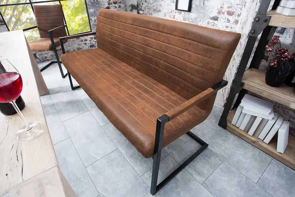 Riess-Ambiente Industrial Loft|Sitzbänke > Industrial Freischwinger Bank LOFT 160cm vintage braun mit Armlehne