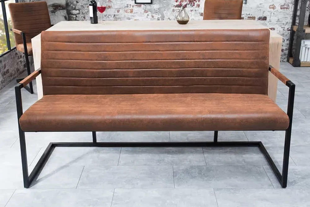 Riess-Ambiente Industrial Loft|Sitzbänke > Industrial Freischwinger Bank LOFT 160cm vintage braun mit Armlehne