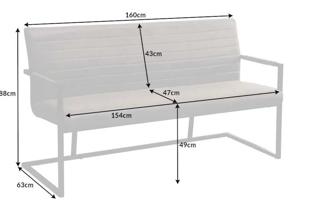 Riess-Ambiente Industrial Loft|Sitzbänke > Industrial Freischwinger Bank LOFT 160cm taupe mit Armlehne