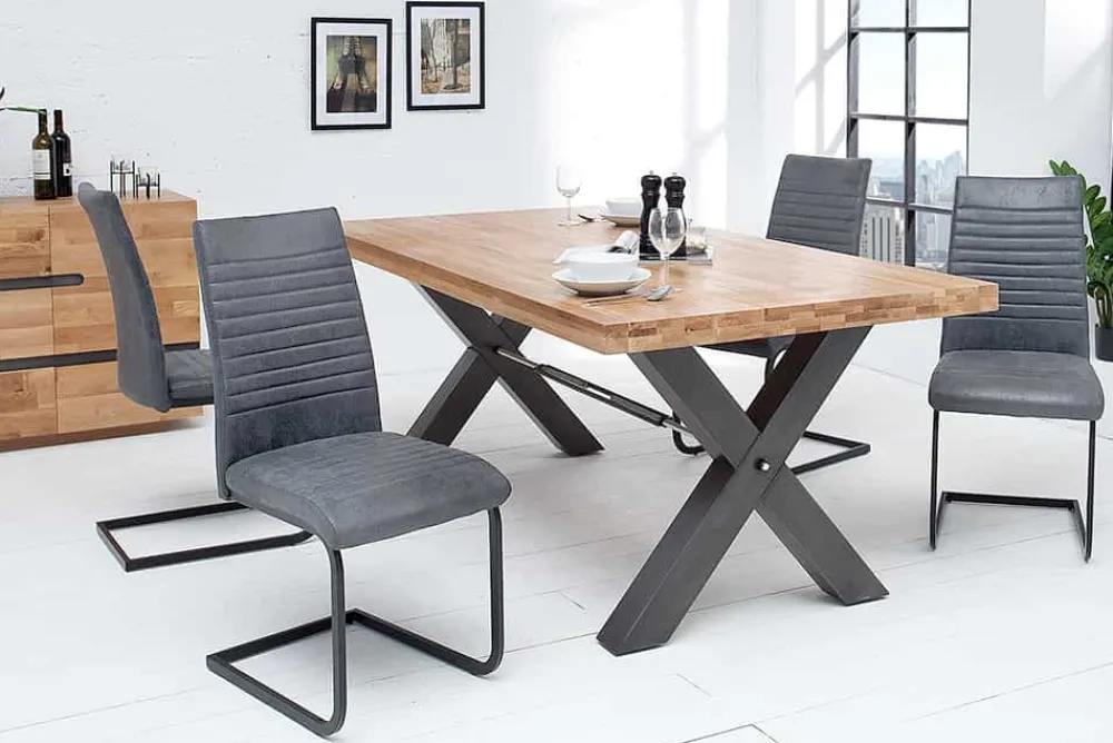 Riess-Ambiente Freischwinger|Industrial Loft > Industrial Freischwinger Stuhl APARTMENT antik grau mit Metallgestell