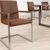 Riess-Ambiente Freischwinger|Industrial Loft > Industrial Freischwinger Stuhl LOFT vintage braun Microfaser mit Armlehne Edelstahl