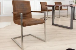 Riess-Ambiente Freischwinger|Industrial Loft > Industrial Freischwinger Stuhl LOFT vintage braun Microfaser mit Armlehne Edelstahl