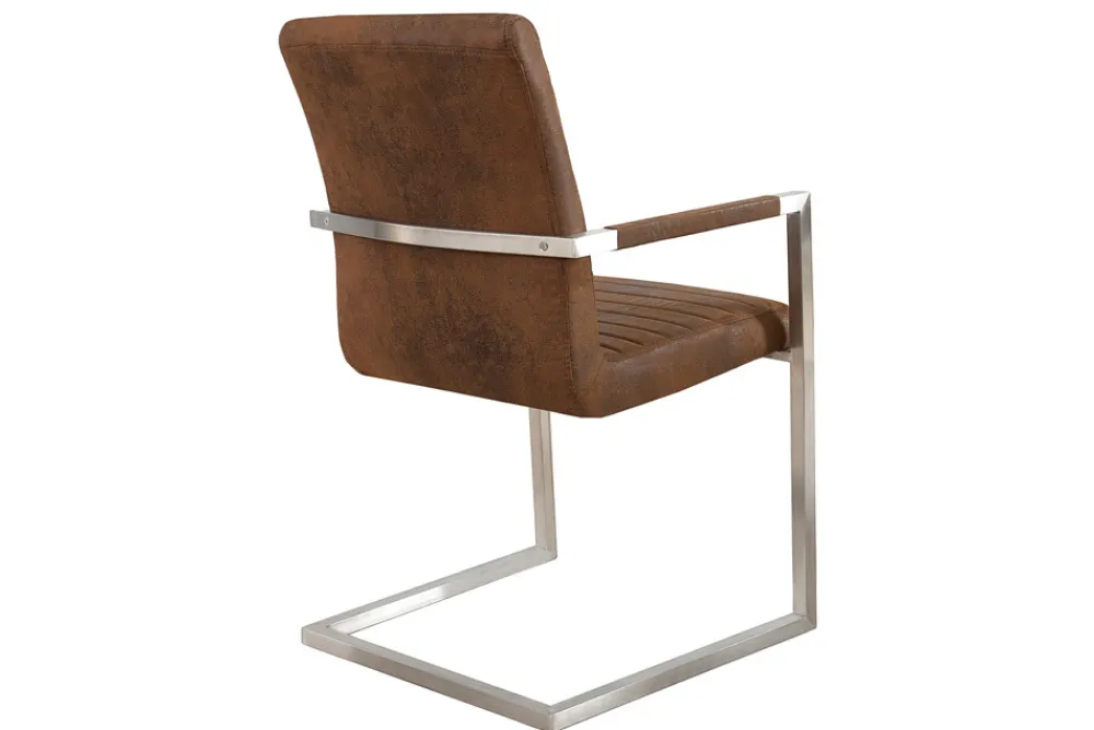 Riess-Ambiente Freischwinger|Industrial Loft > Industrial Freischwinger Stuhl LOFT vintage braun Microfaser mit Armlehne Edelstahl