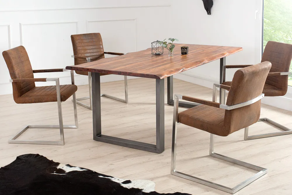 Riess-Ambiente Freischwinger|Industrial Loft > Industrial Freischwinger Stuhl LOFT vintage braun Microfaser mit Armlehne Edelstahl