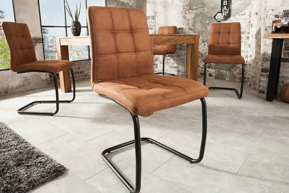 Riess-Ambiente Freischwinger|Industrial Loft > Industrial Freischwinger Stuhl MODENA hellbraun mit Ziersteppung