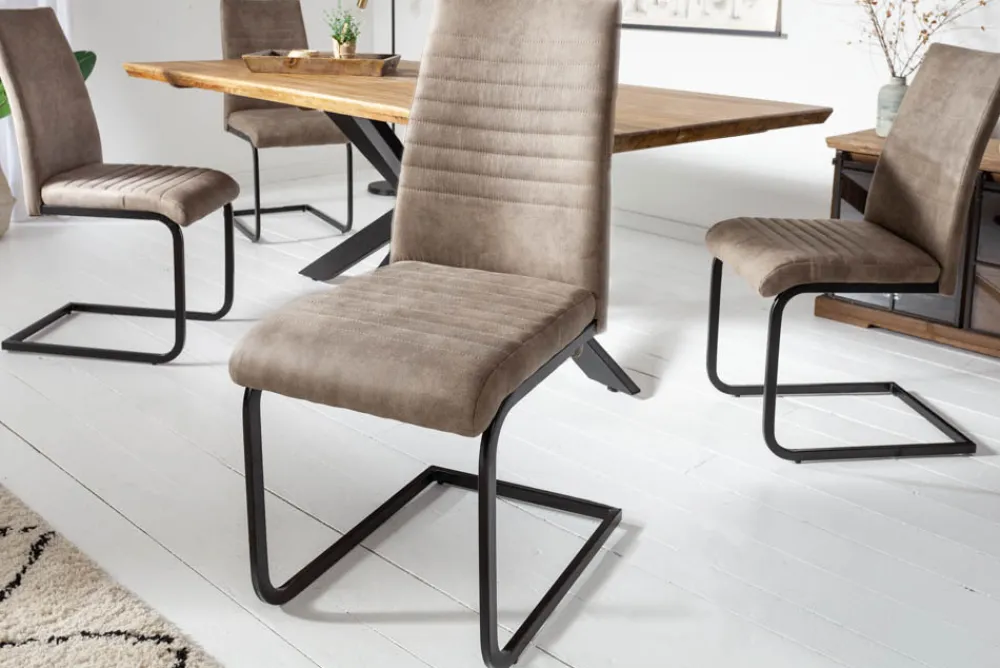 Riess-Ambiente Freischwinger|Industrial Loft > Industrial Freischwinger Stuhl APARTMENT antik taupe mit Metallgestell