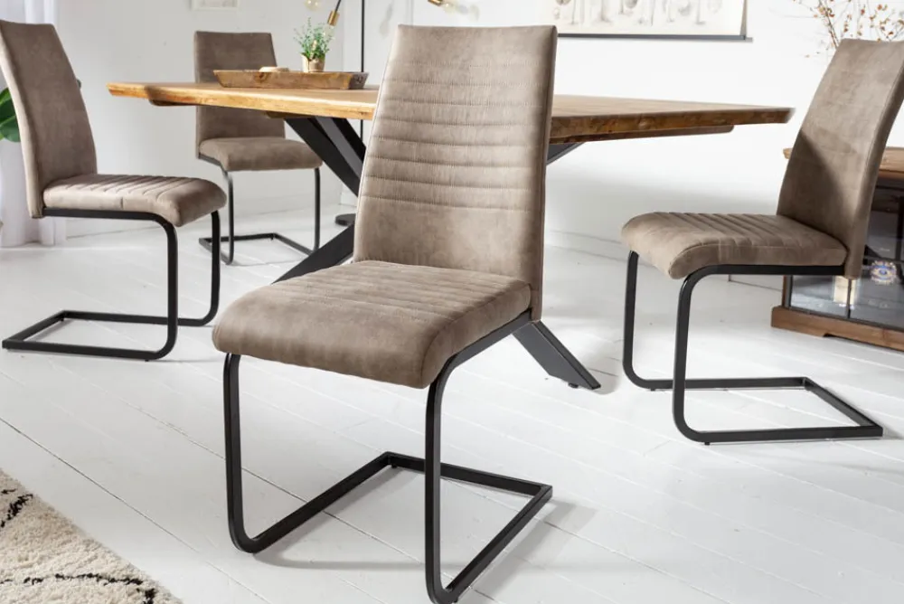 Riess-Ambiente Freischwinger|Industrial Loft > Industrial Freischwinger Stuhl APARTMENT antik taupe mit Metallgestell