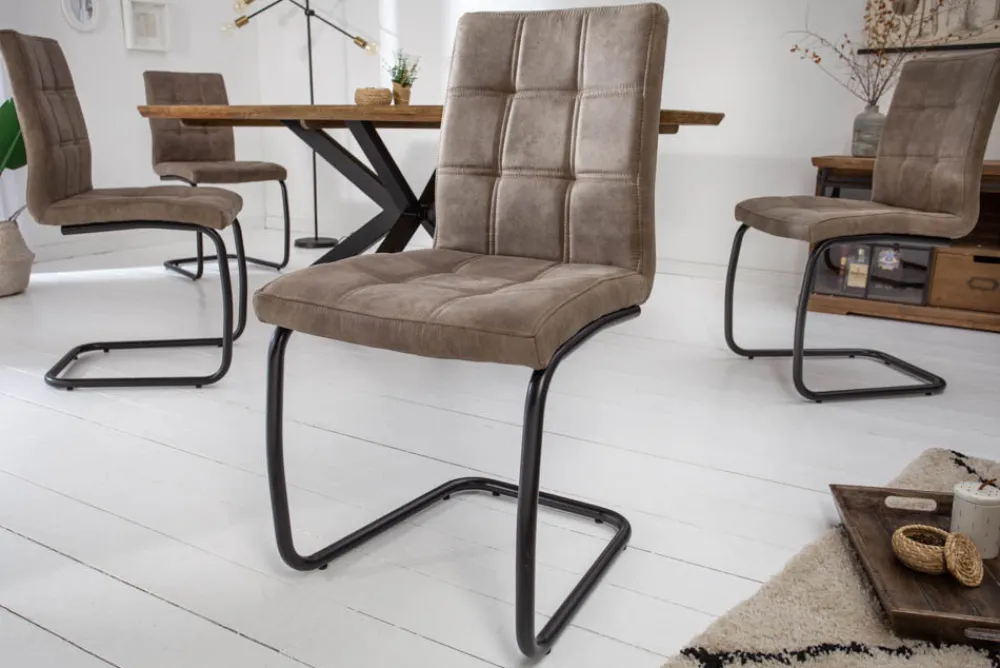Riess-Ambiente Freischwinger|Industrial Loft > Industrial Freischwinger Stuhl MODENA vintage taupe mit Ziersteppung