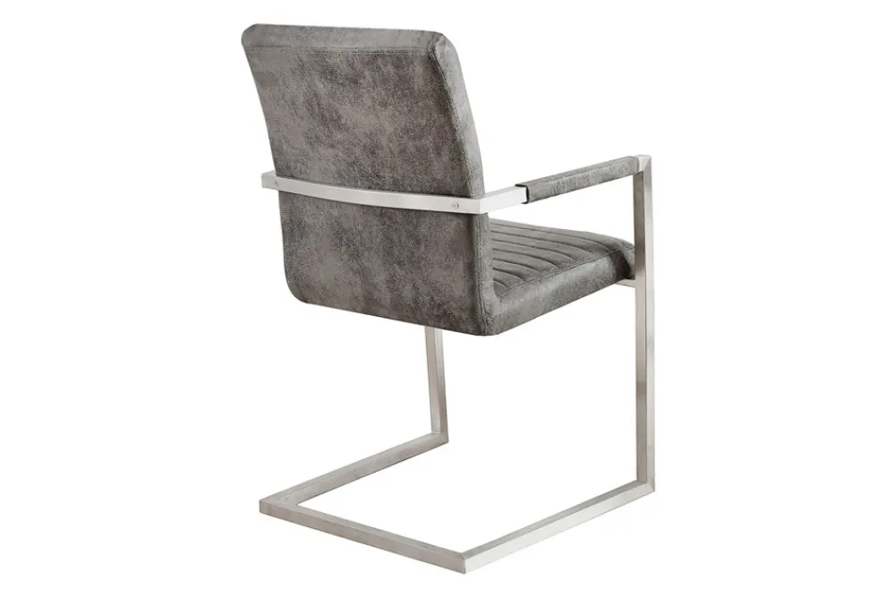 Riess-Ambiente Freischwinger|Industrial Loft > Industrial Freischwinger Stuhl LOFT vintage grau Microfaser mit Armlehne Edelstahl