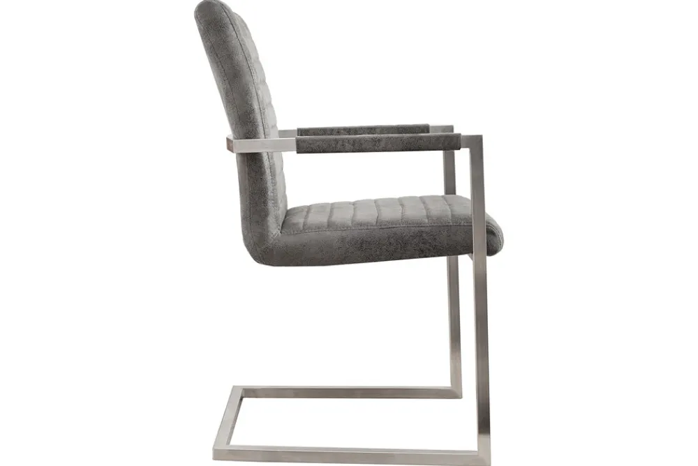Riess-Ambiente Freischwinger|Industrial Loft > Industrial Freischwinger Stuhl LOFT vintage grau Microfaser mit Armlehne Edelstahl