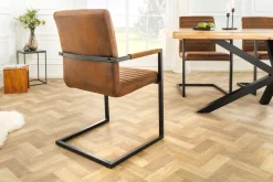 Riess-Ambiente Freischwinger|Industrial Loft > Industrial Freischwinger Stuhl LOFT vintage braun Microfaser mit Armlehne Eisengestell
