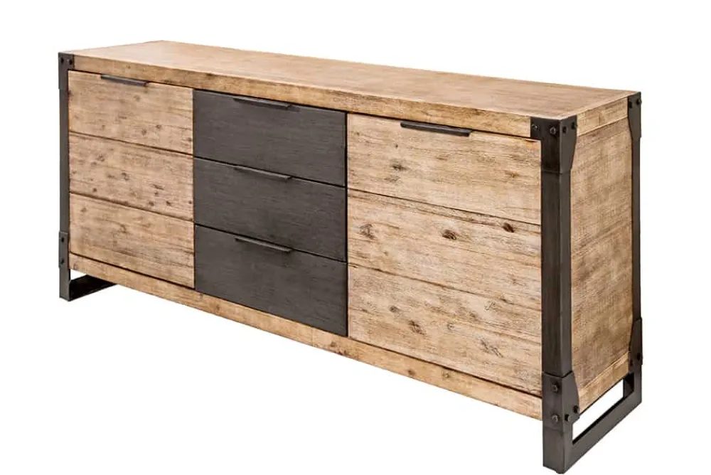 Riess-Ambiente Mehr...|Industrial Loft > Industrial Sideboard FACTORY 180cm Akazie Massivholz weiß gekälkt Kommode mit Schubladen