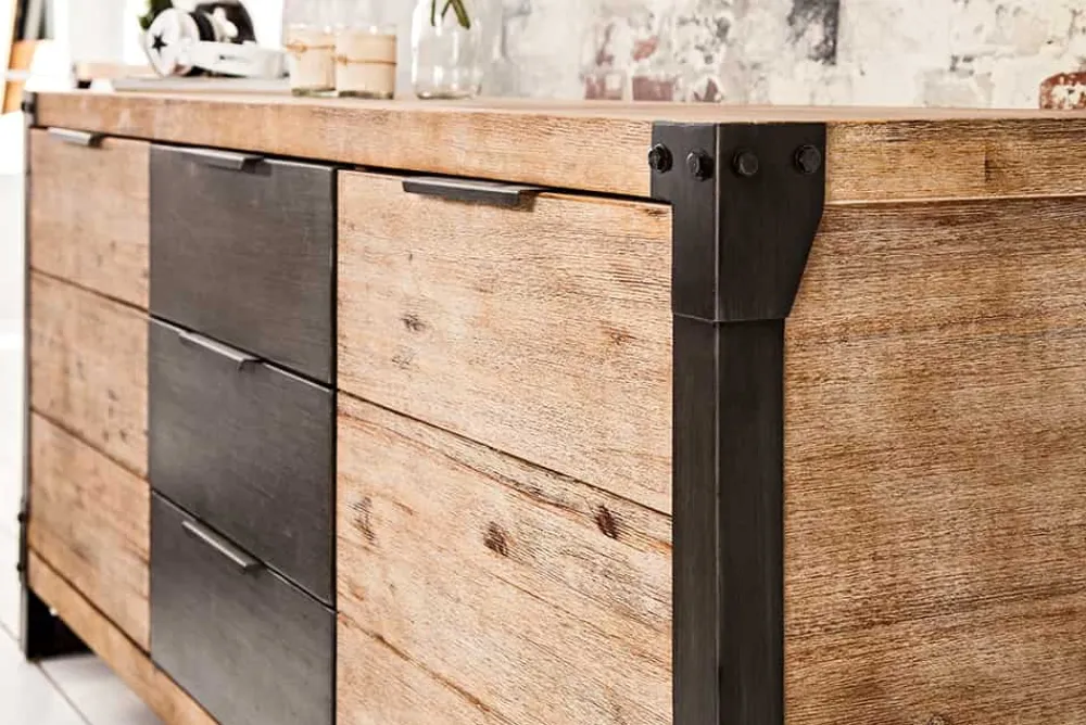 Riess-Ambiente Mehr...|Industrial Loft > Industrial Sideboard FACTORY 180cm Akazie Massivholz weiß gekälkt Kommode mit Schubladen