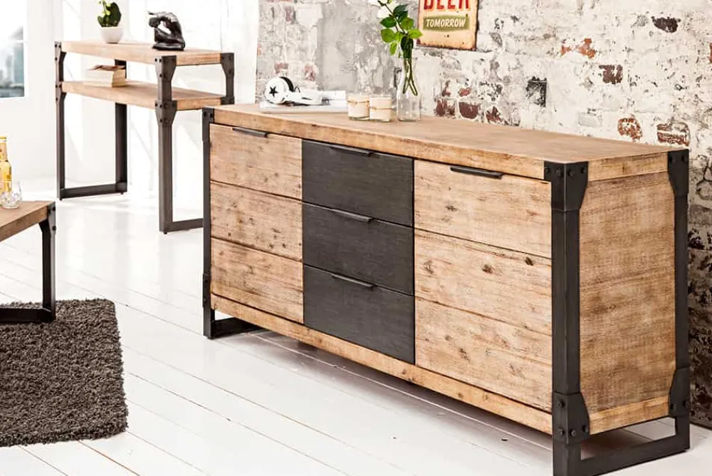 Riess-Ambiente Mehr...|Industrial Loft > Industrial Sideboard FACTORY 180cm Akazie Massivholz weiß gekälkt Kommode mit Schubladen