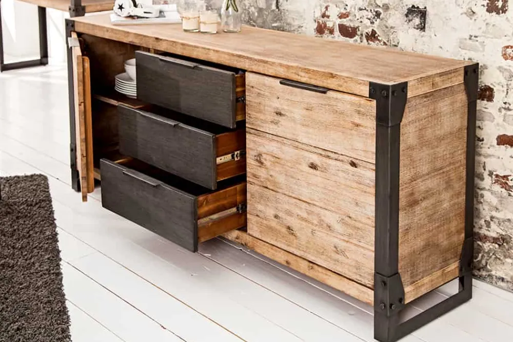 Riess-Ambiente Mehr...|Industrial Loft > Industrial Sideboard FACTORY 180cm Akazie Massivholz weiß gekälkt Kommode mit Schubladen