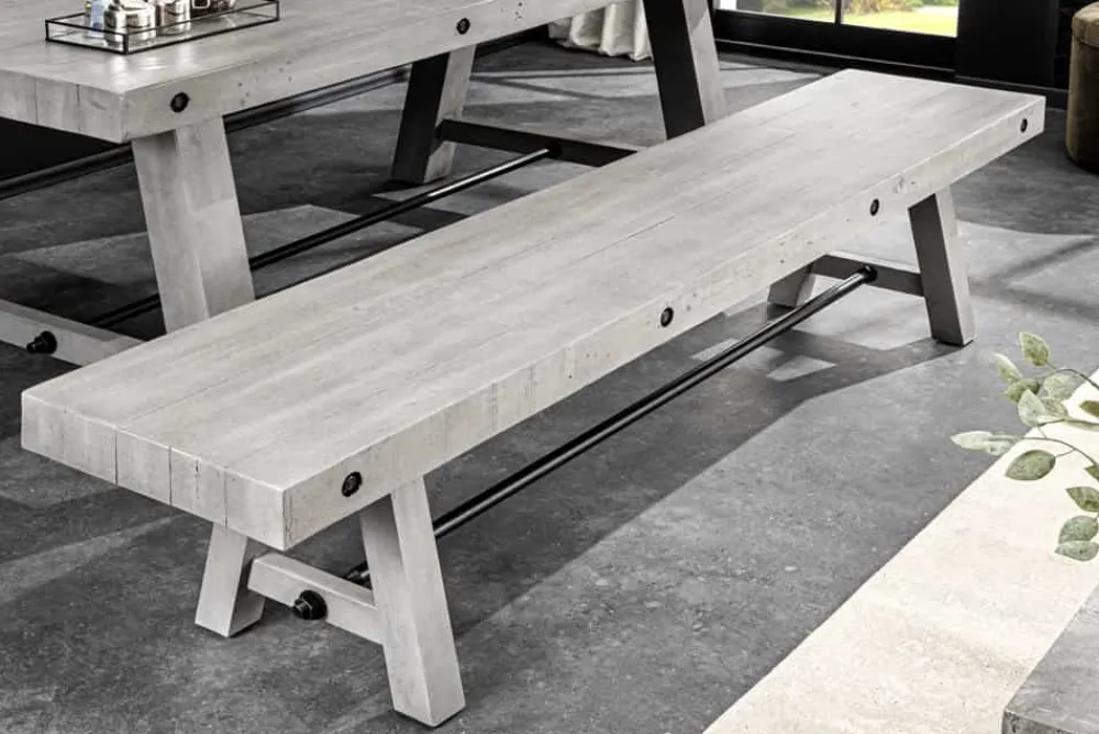 Riess-Ambiente Mehr...|Industrial Loft > Industrial Sitzbank FINCA 200cm grau Pinie recyceltes Massivholz Eisen