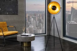 Riess-Ambiente Goldene Möbel|Industrial Loft > Industrial Stehlampe STUDIO 150cm schwarz Blattgold-Optik neigbarer Schirm