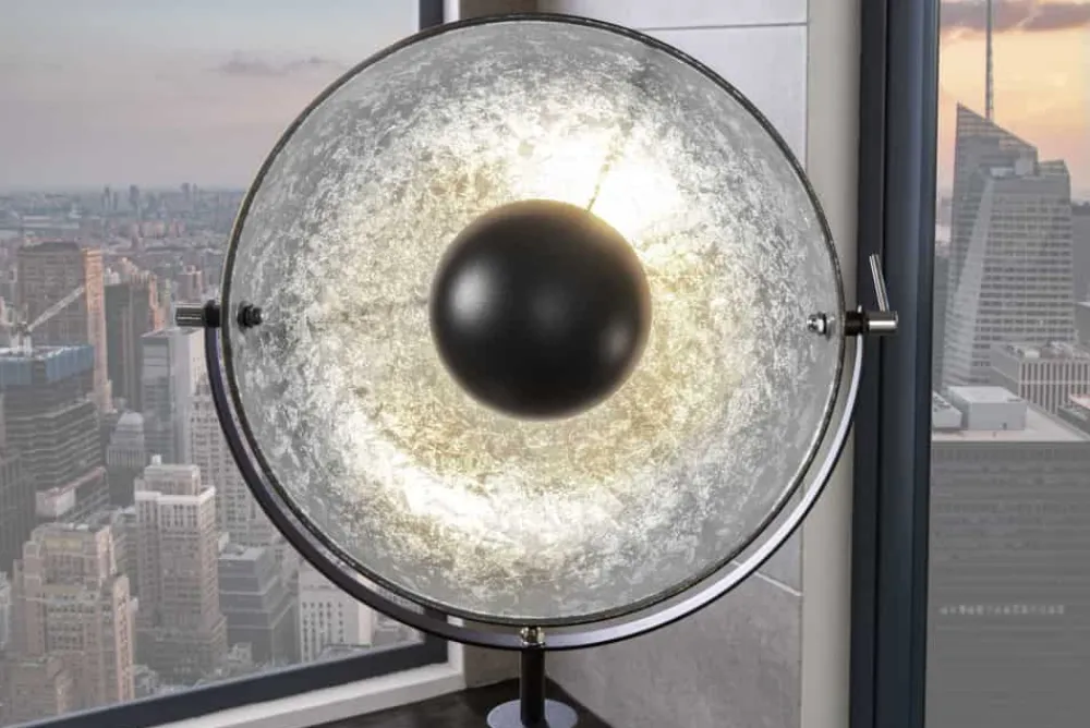 Riess-Ambiente Industrial Loft|Retro Möbel > Industrial Stehlampe STUDIO 150cm schwarz Blattsilber-Optik neigbarer Schirm