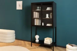 Riess-Ambiente Highboards|Industrial Loft > Industrial Vitrine DURA STEEL 150cm schwarz Metall Glas Highboard