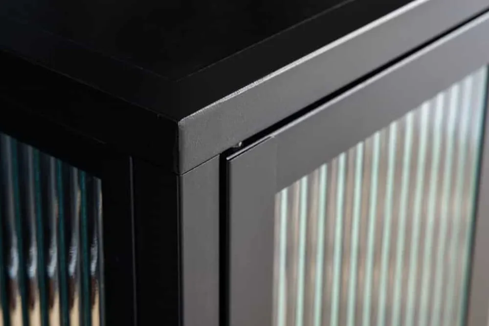 Riess-Ambiente Vitrinen|Industrial Loft > Industrial Vitrine DURA STEEL 80cm schwarz Metall Riffelglas