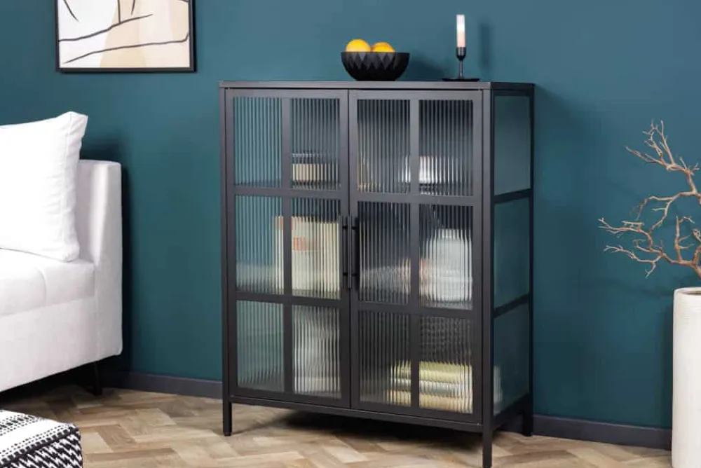 Riess-Ambiente Vitrinen|Industrial Loft > Industrial Vitrine DURA STEEL 80cm schwarz Metall Riffelglas