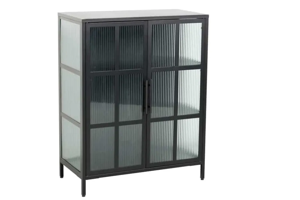 Riess-Ambiente Vitrinen|Industrial Loft > Industrial Vitrine DURA STEEL 80cm schwarz Metall Riffelglas