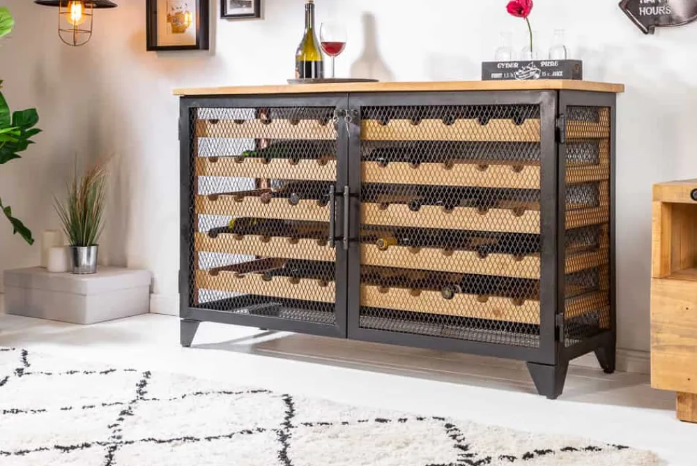 Riess-Ambiente Industrial Loft|Weinregale > Industrial Weinschrank BODEGA 130cm recyceltes Pinienholz natur Weinregal für 55 Flaschen