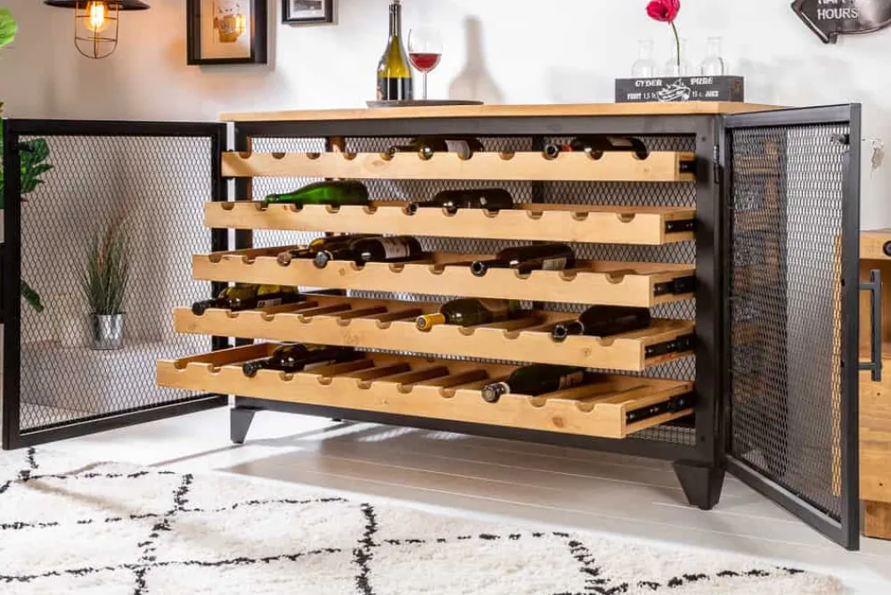 Riess-Ambiente Industrial Loft|Weinregale > Industrial Weinschrank BODEGA 130cm recyceltes Pinienholz natur Weinregal für 55 Flaschen