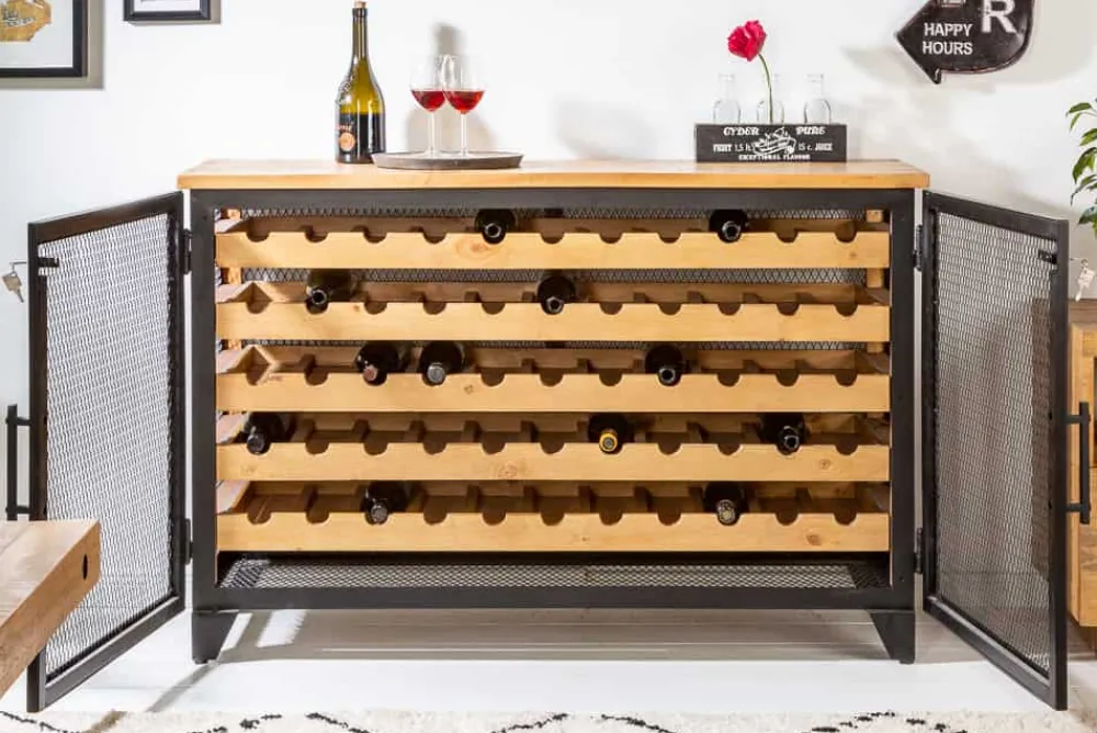 Riess-Ambiente Industrial Loft|Weinregale > Industrial Weinschrank BODEGA 130cm recyceltes Pinienholz natur Weinregal für 55 Flaschen