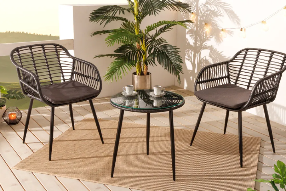 Riess-Ambiente Haus & Garten|Sitzgruppen > In- und Outdoor Bistro Balkon-Set PARIS schwarz Polyrattan Sitzgruppe inkl. Tisch