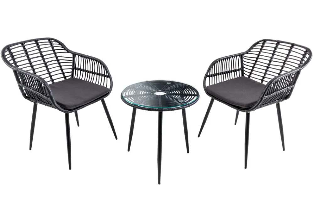 Riess-Ambiente Haus & Garten|Sitzgruppen > In- und Outdoor Bistro Balkon-Set PARIS schwarz Polyrattan Sitzgruppe inkl. Tisch