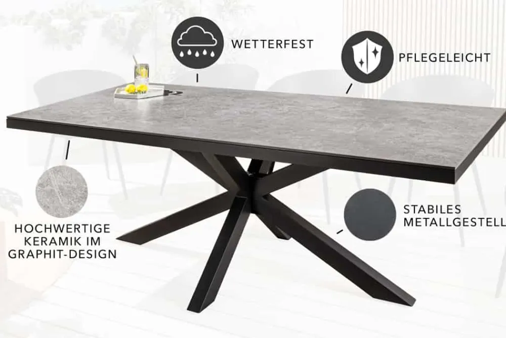 Riess-Ambiente Haus & Garten|Esstische > In- und Outdoor Esstisch GALAXIE 160cm hellgrau Keramik anthrazit Aluminium