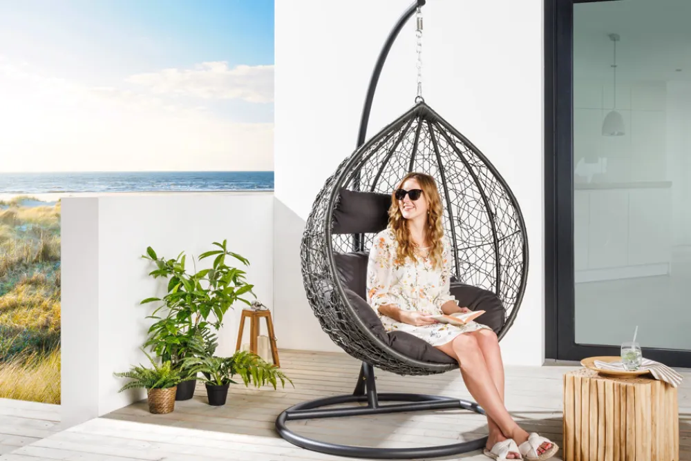 Riess-Ambiente Haus & Garten|Sessel > In- und Outdoor Hängesessel LOFT anthrazit grau Gartenstuhl inklusive Kissen wetterfest