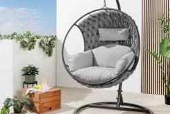 Riess-Ambiente Haus & Garten|Sessel > In- und Outdoor Hängesessel ROPE anthrazit grau mit Gestell wetterfest inkl. Kissen