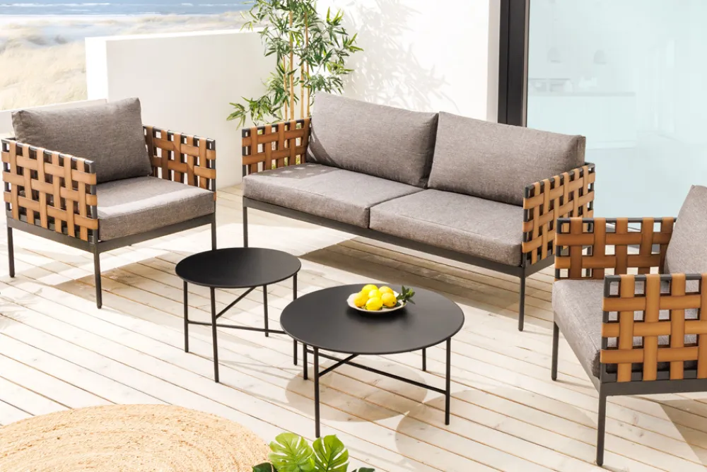 Riess-Ambiente Haus & Garten > In- und Outdoor Lounge-Sofa UNIQUE 185cm schwarz braun grau Aluminium 2-Sitzer inkl. Kissen