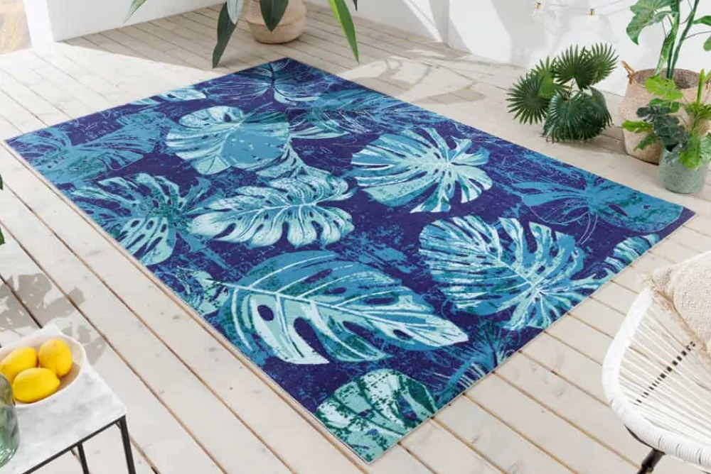 Riess-Ambiente Outdoor Teppiche|Teppiche > In- und Outdoor Teppich LEAF 240x160cm blau grün Blatt-Design wetterfest
