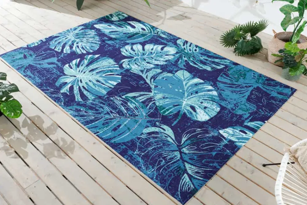 Riess-Ambiente Outdoor Teppiche|Teppiche > In- und Outdoor Teppich LEAF 240x160cm blau grün Blatt-Design wetterfest