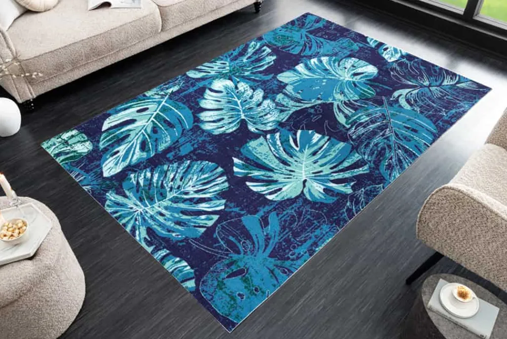 Riess-Ambiente Outdoor Teppiche|Teppiche > In- und Outdoor Teppich LEAF 240x160cm blau grün Blatt-Design wetterfest