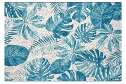 Riess-Ambiente Outdoor Teppiche|Teppiche > In- und Outdoor Teppich LEAF 175x120cm türkis weiß Blätter-Design Läufer wetterfest