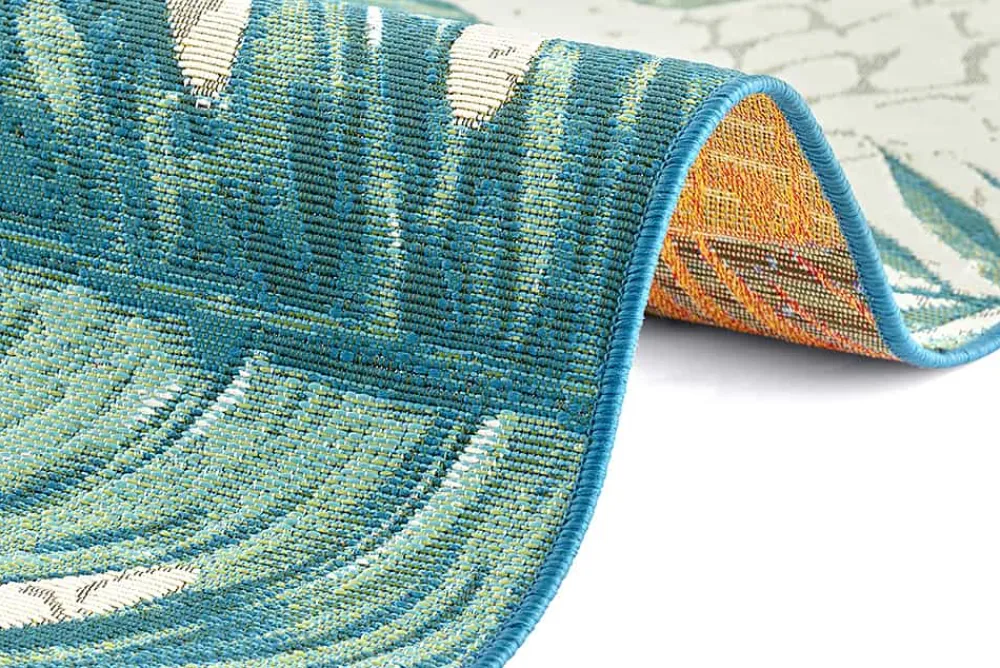 Riess-Ambiente Outdoor Teppiche|Teppiche > In- und Outdoor Teppich LEAF 175x120cm türkis weiß Blätter-Design Läufer wetterfest