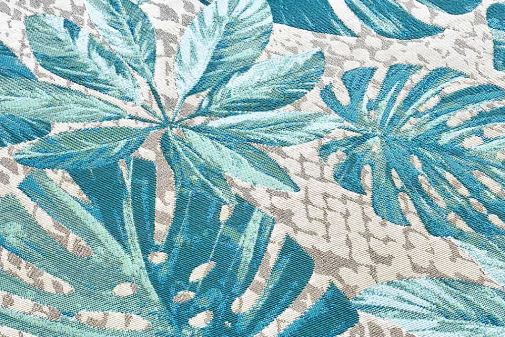 Riess-Ambiente Outdoor Teppiche|Teppiche > In- und Outdoor Teppich LEAF 175x120cm türkis weiß Blätter-Design Läufer wetterfest