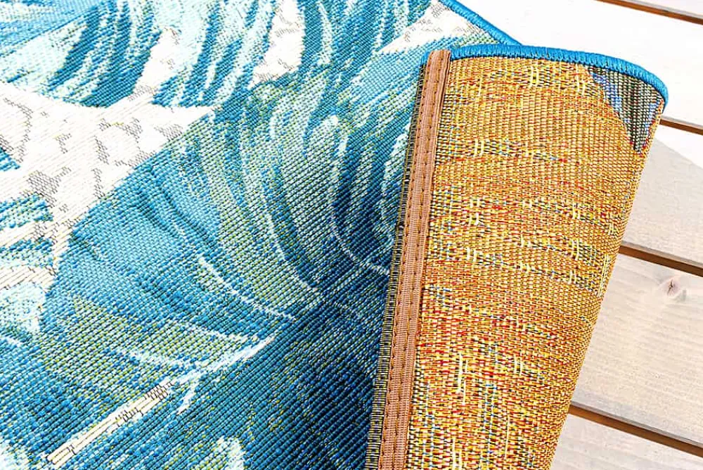 Riess-Ambiente Outdoor Teppiche|Teppiche > In- und Outdoor Teppich LEAF 175x120cm türkis weiß Blätter-Design Läufer wetterfest